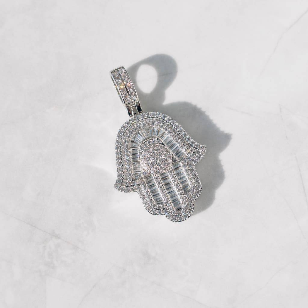 Hamsa Hand Anheng - 14K Hvit Gull