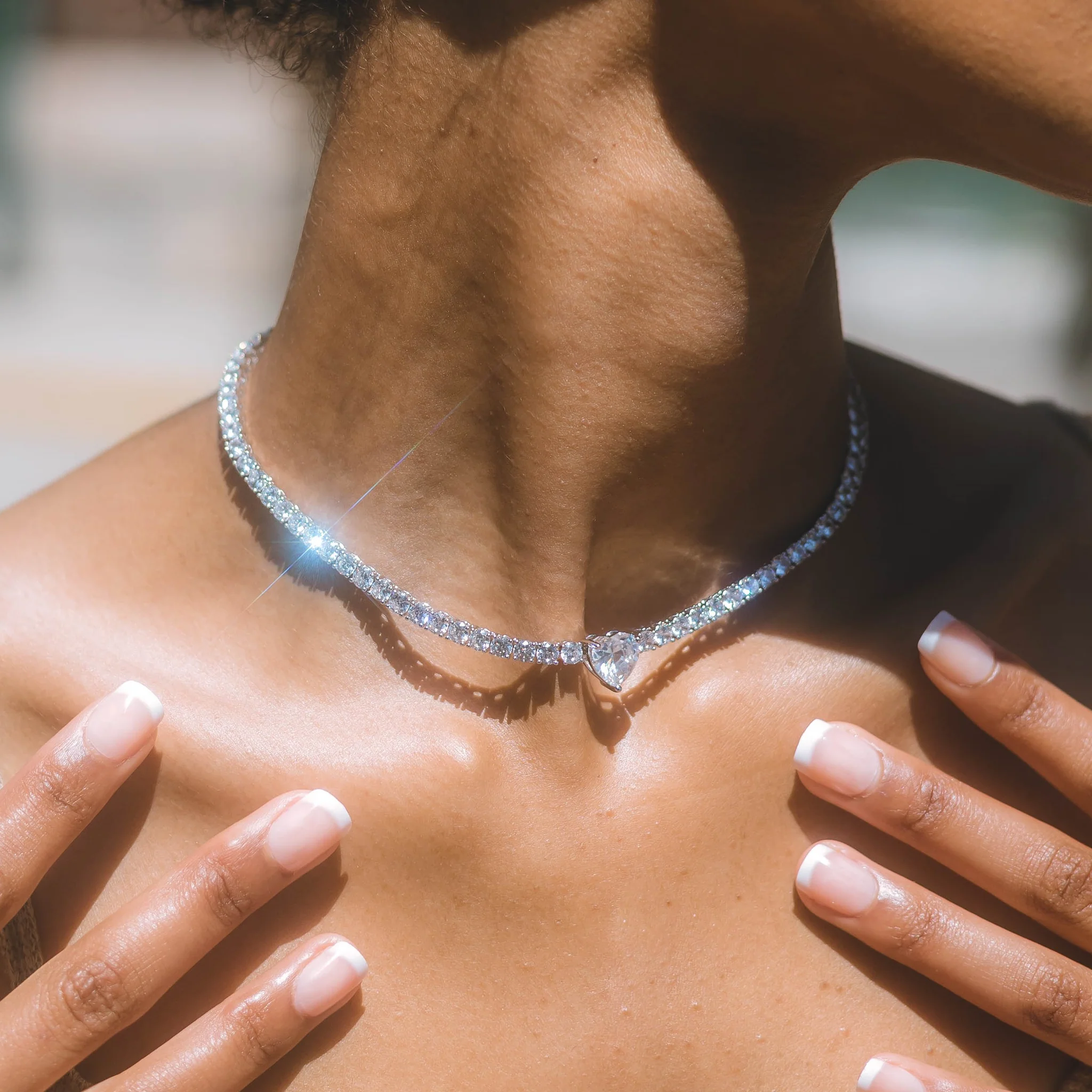 3mm Heart Amulet Halskjede - Hvit Gull