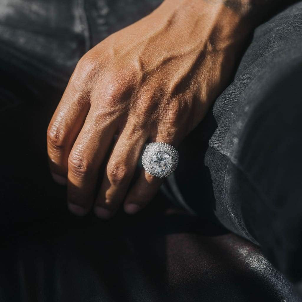 Meteoritt Ring - 14K Hvit Gull