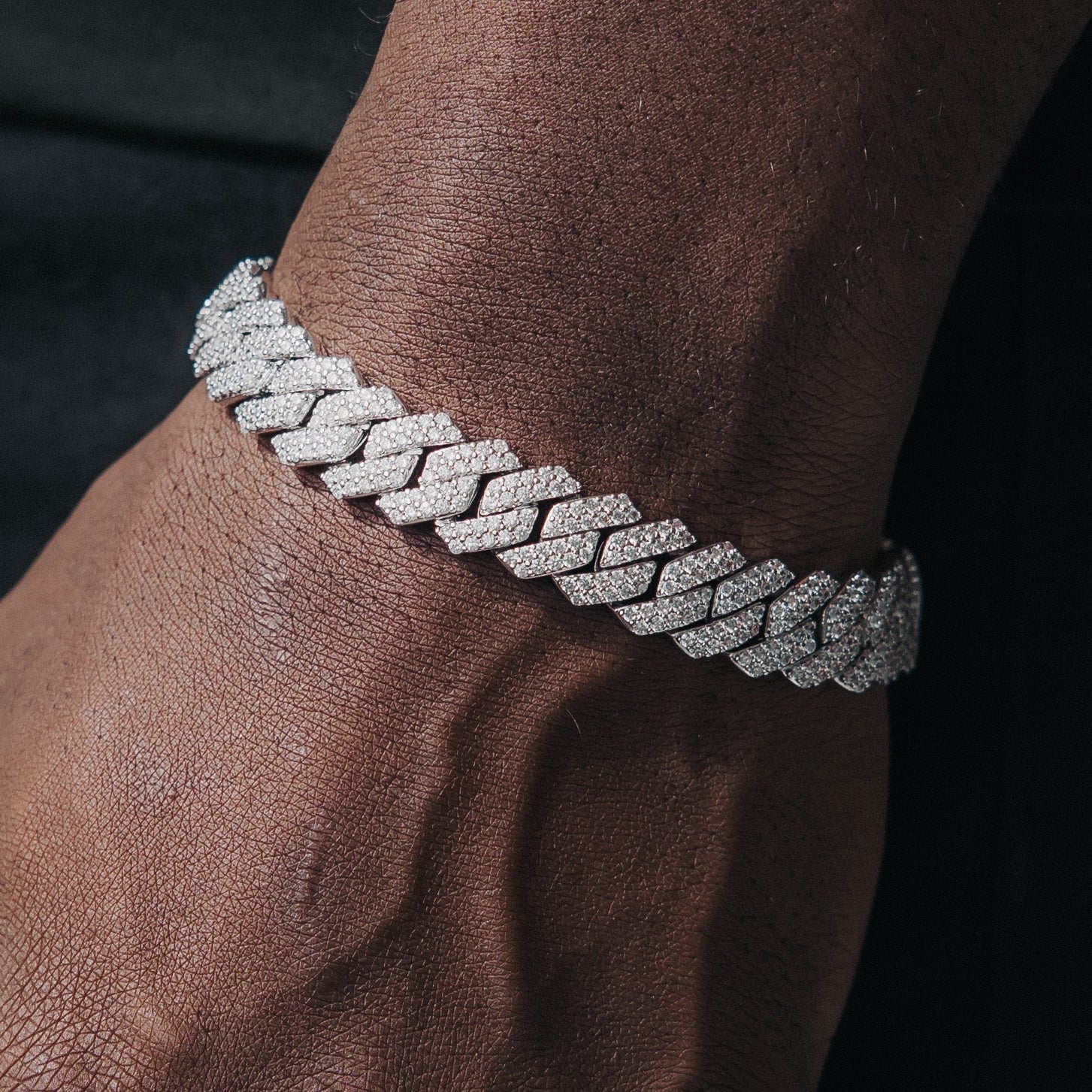 13mm Cuban Armbånd - Hvit Gull