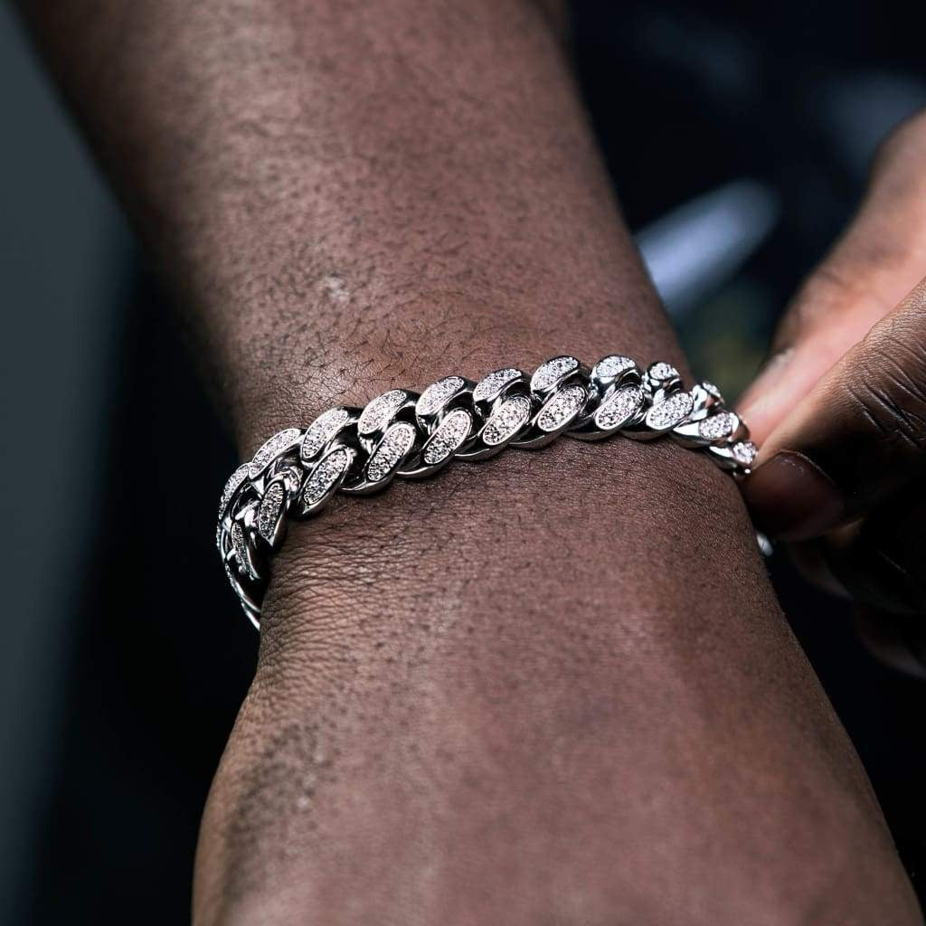 13mm Cuban Armbånd - Hvit Gull